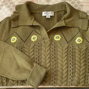 Sandy Liang for Target Olive Embroidered Floral Pullover Sweater